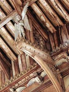 An angel on a hammer beam at the Church of St Agnes, Cawson, Norfolk. (Photo by Michael Rimmer)